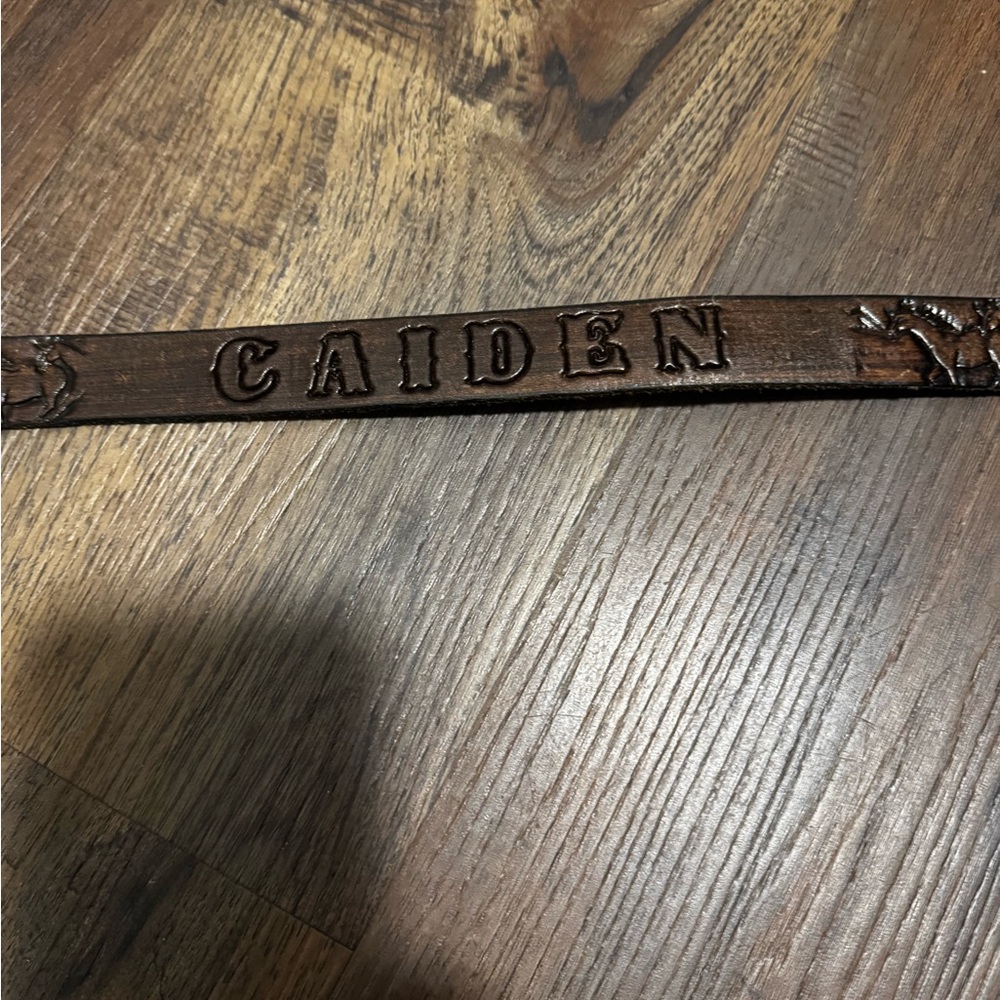 Custom Brown Leather Belt with Embossed Design “CAIDEN”